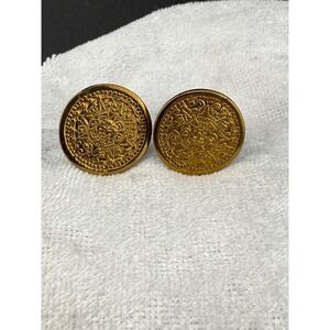 Vintage Gold Tone Sterling Silver Cufflinks Mayan Signed
